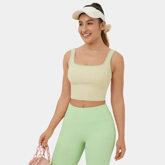 NWT HALARA Ribbed Knit Color Block Backless Cropped Yoga Tank Top - Picture 1 of 12